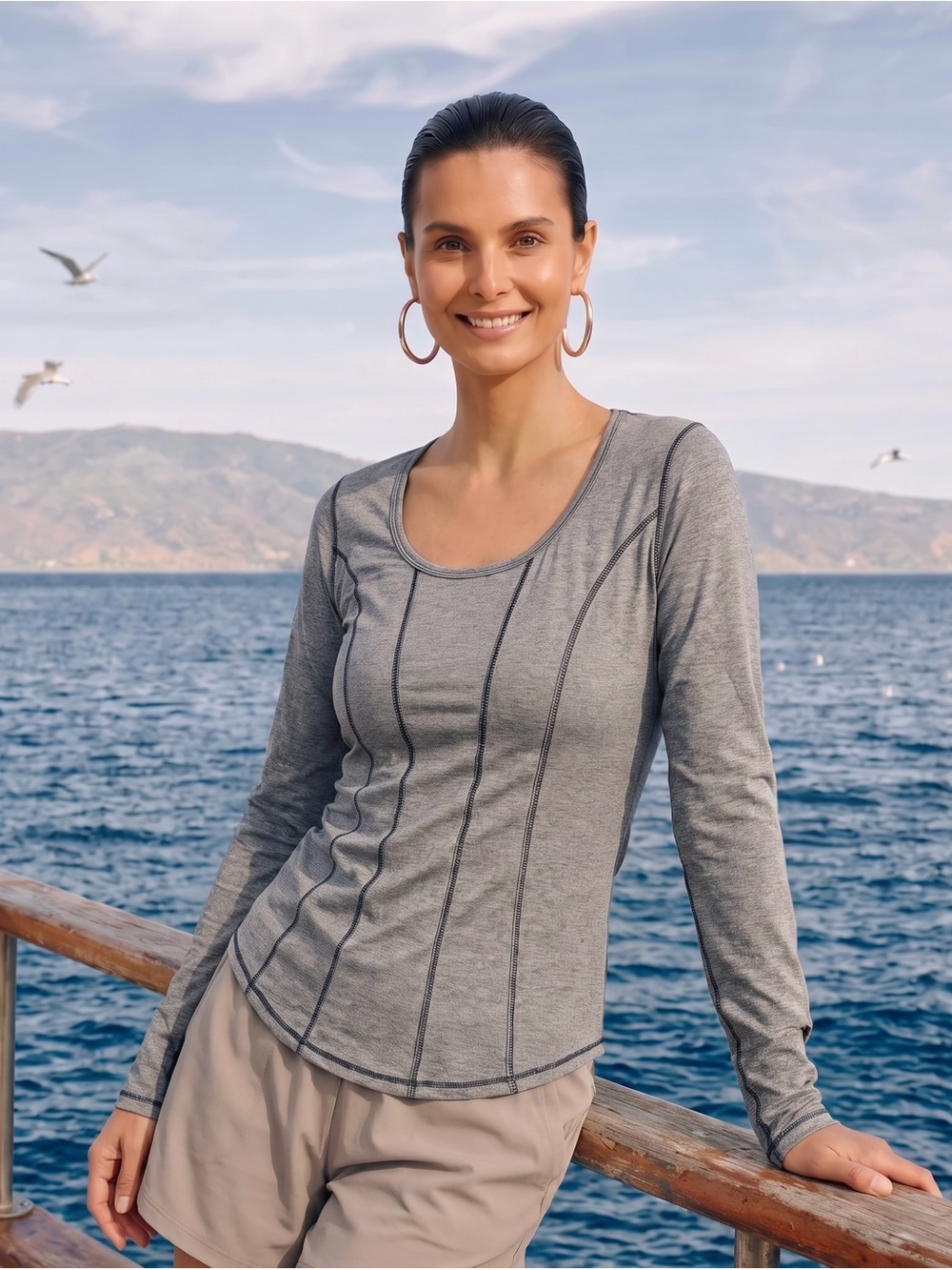 Lululemon Grey Micro Stripe Long Sleeve Athletic Top No Size Tag